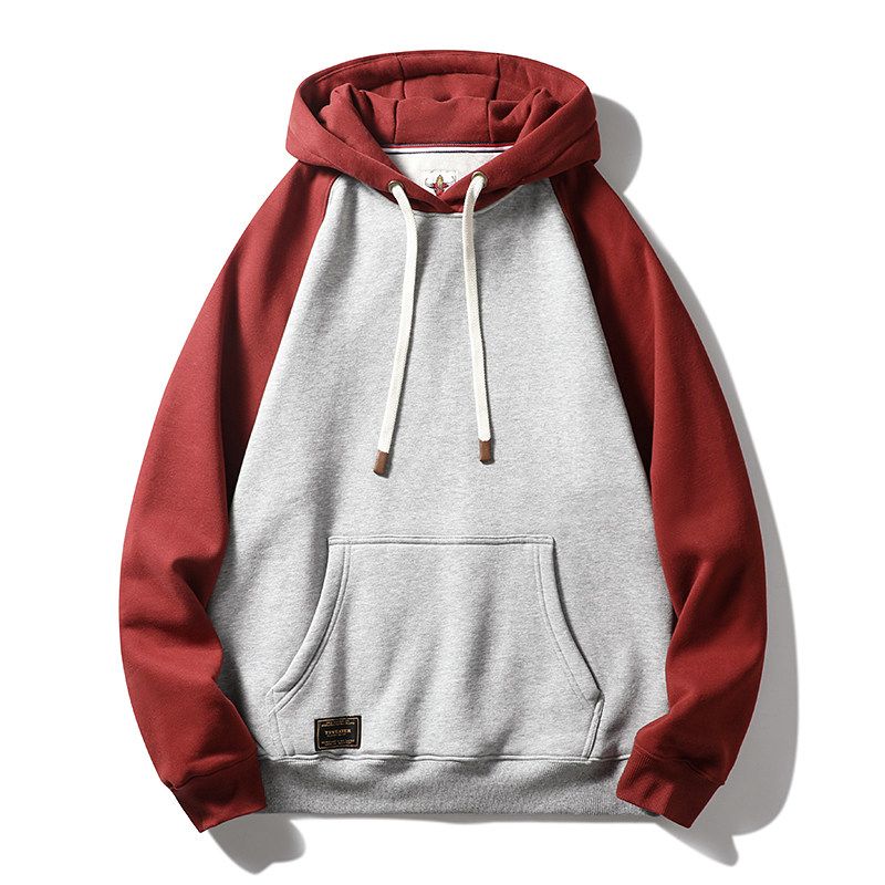 Trendy Contrast Color Spring and Autumn Thick Casual Jacket Sweatshirt Gray/Maroon 3XL