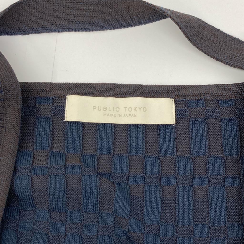 PUBLIC TOKYO Brown 163430001 Puffy Ribbed Half Sleeve Knit tops FREE BrownUsed