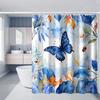 1Pc Blue Butterfly Insect Maple Leaf Autumn Print Shower Curtain, Polyester Fabric, With Hook, Universal For All Seasons