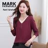 MARK FAIRWHALE Women's V-Neck Long Sleeve Faux-Layer T-Shirt