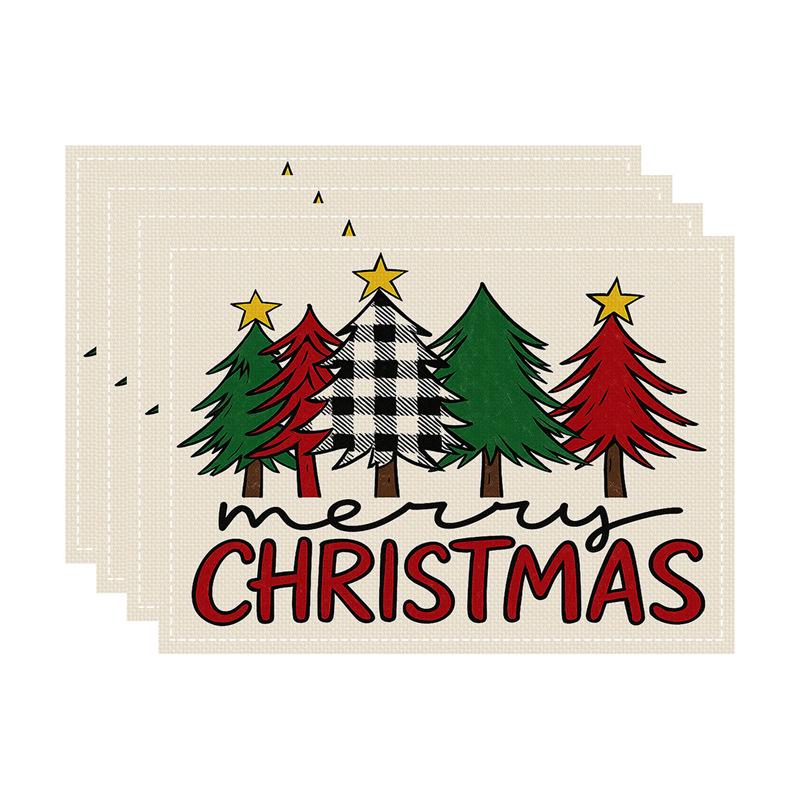 New Christmas Faux Linen Heat-Resistant Table Placemats - Rectangular Festive Dining Decor.