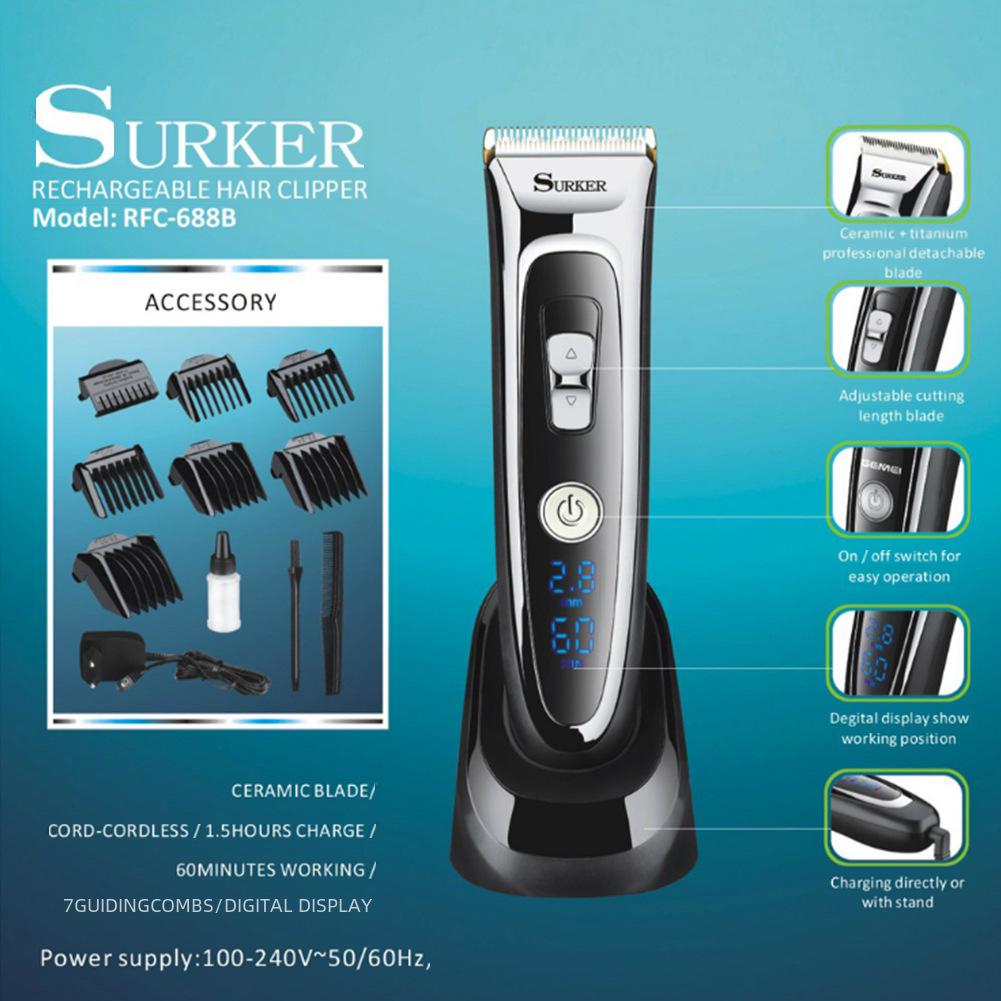 Xuke LCD Ceramic Blade Hair Clipper: Low-Noise, Fast-Charging Electric Clipper with Base