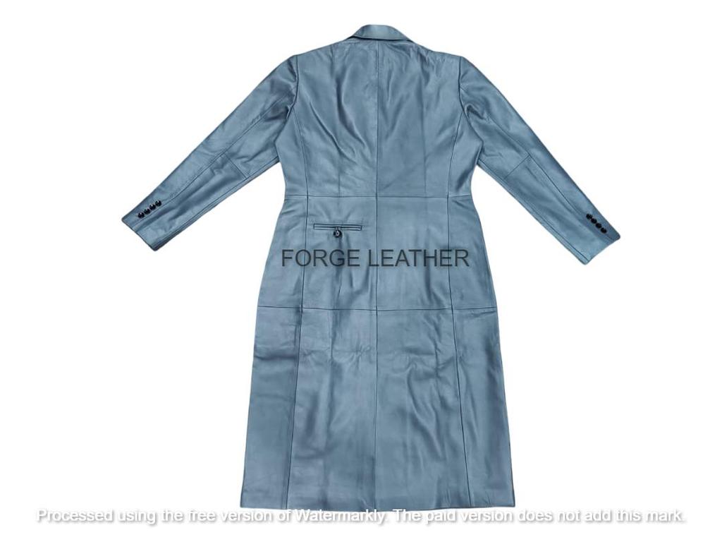 Trench en Cuir Véritable d'Agneau Fait Main Élégant Gris Designer Femme Long