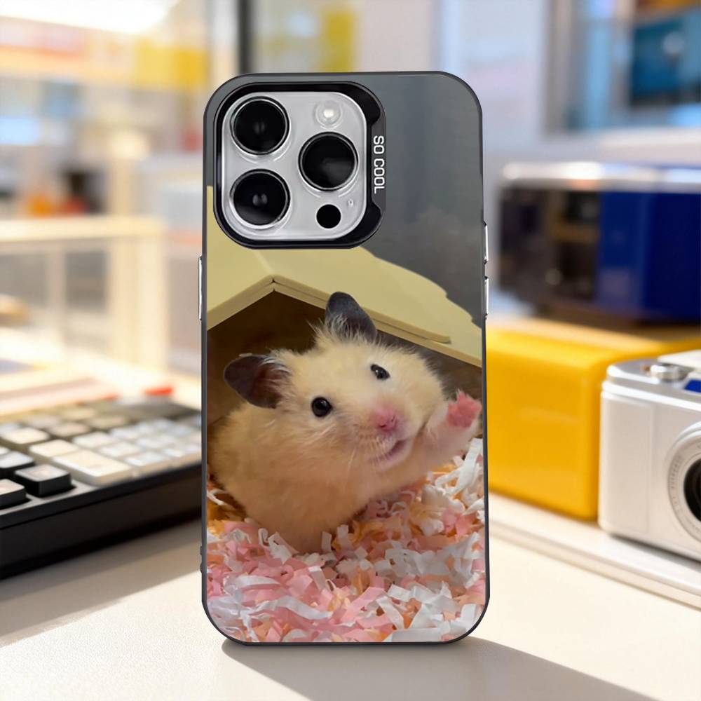 Animal Pet Hamster Cute Phone Case For iPhone 17,16,15,14,13,12,11,Pro,XS,Max,Plus,Mini,SE4,E Black Matte Shockproof Cover