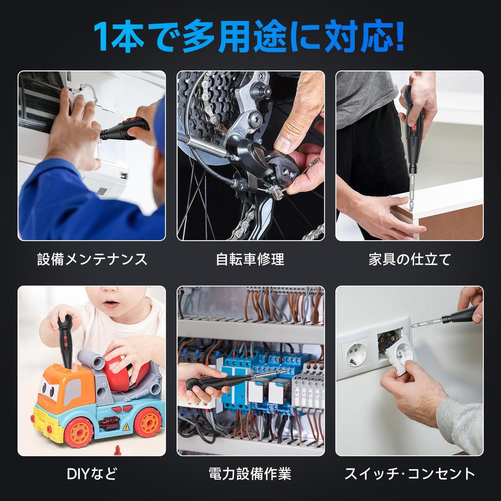 Compact Electric Screwdriver Enhanced Rechargeable Screwdriver with LED 14 Lightweight Design for Home DIY Work [2025 Model] Type-C Light, Bits,