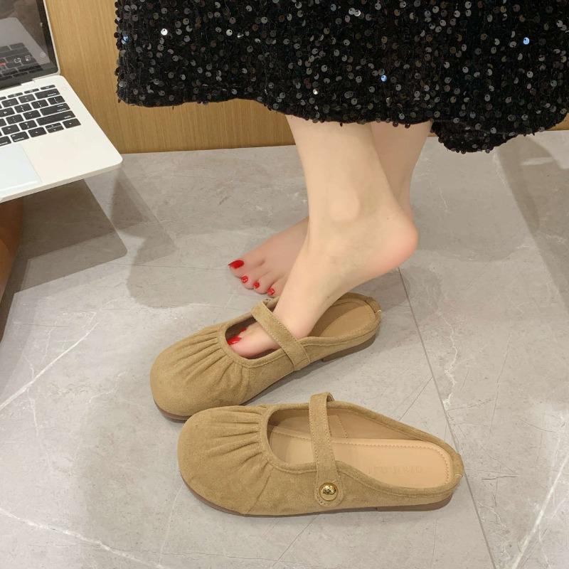 Baotou Slippers Summer Flat Shoes Boken Shoes Half Slippers Single Shoes One Foot Mary Jane Flip-flops