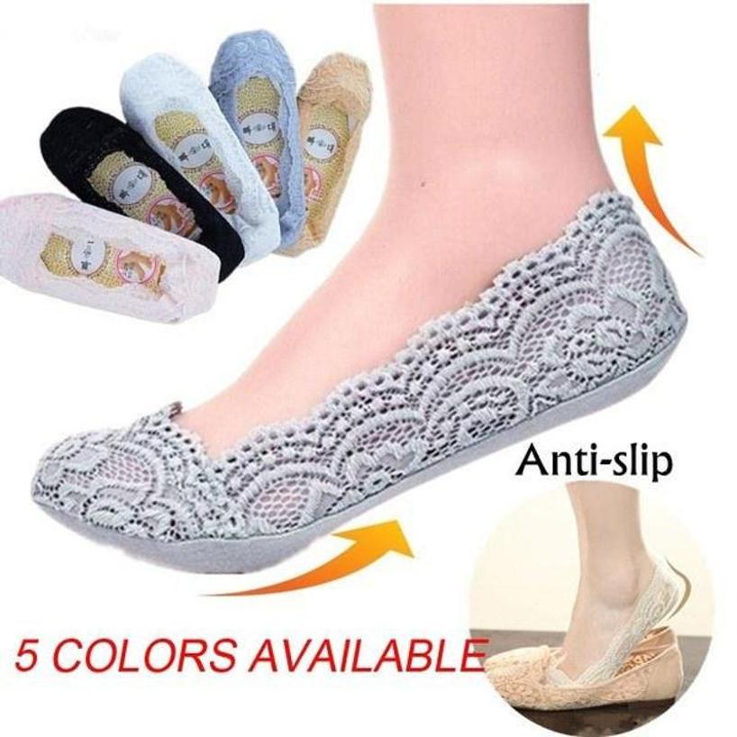 1 Pair Hot Sale Women Girls Fashion Cotton Invisible Anti-slip Ankle Socks Lace Socks