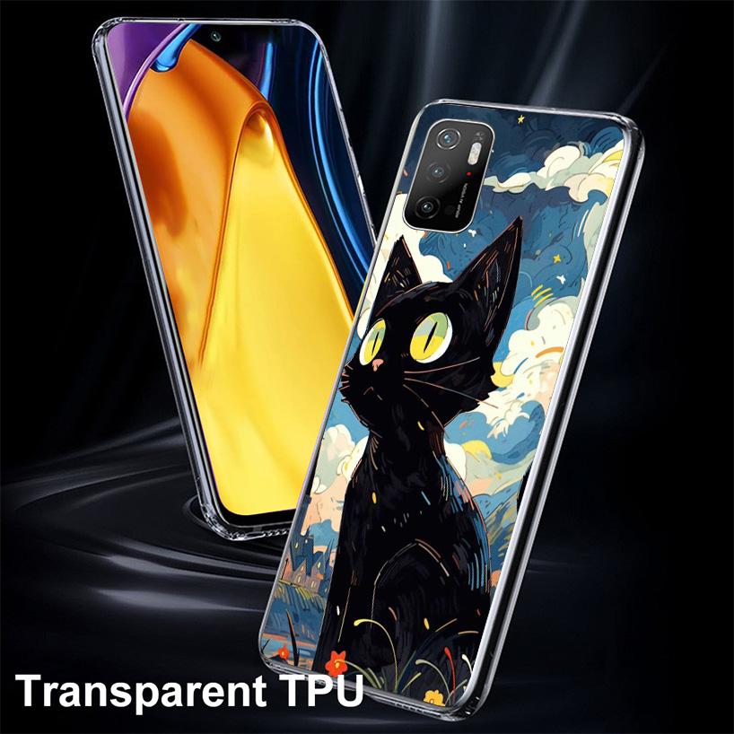 Anime Cute Black Cat Meow Phone Case For Xiaomi Poco X7 X6 X5 Pro F7 Ultra Redmi 15C 15 13C 13 12C 12 10 10A 10C 9 9A 9C 9T Cove