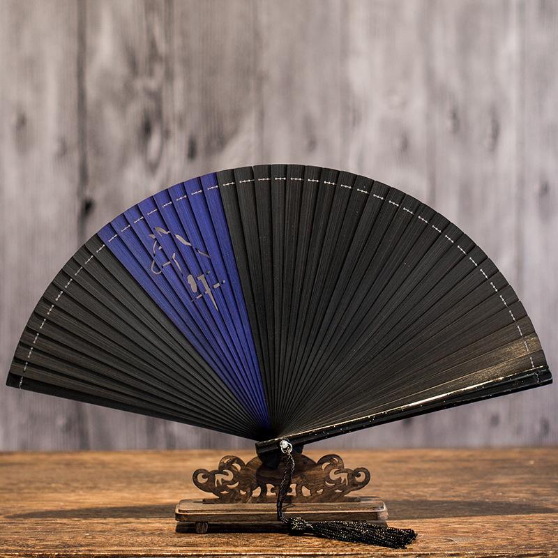 Creative and Elegant All-Bamboo Folding Fan from Laochangmen, Plain Color Fan, Hanfu Ancient Style, Simple and Fashionable Retro Bamboo Green