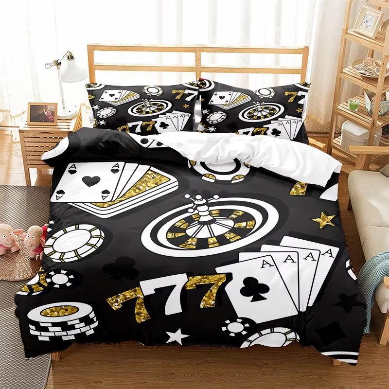 Poker Duvet Cover Twin Queen Size Dice Bedding Set Game Player Comforter Cover Playing Modern Game Bedspread Cover for Men Women