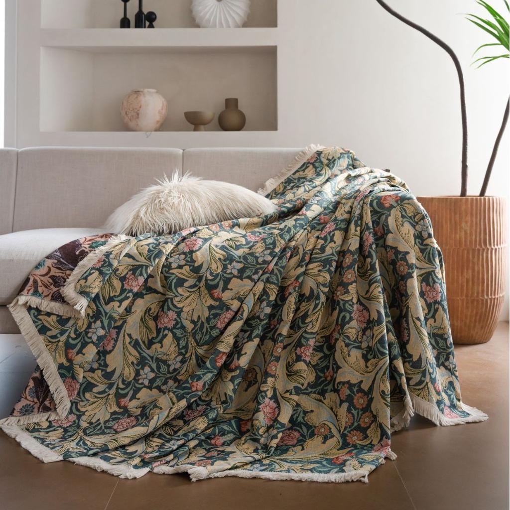 Sofa Handtuch Anti-Katzenkratzer Jacquard Verdickt Blaue Blume Fransen Dicke Sofa Decke