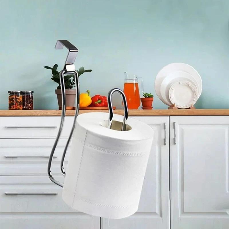 1pc Wall Mount Toilet Paper Holder,No Punching,Tissue Towel Roll Dispenser for Bathroom,Kitchen Towel Rack,Easy Hooks