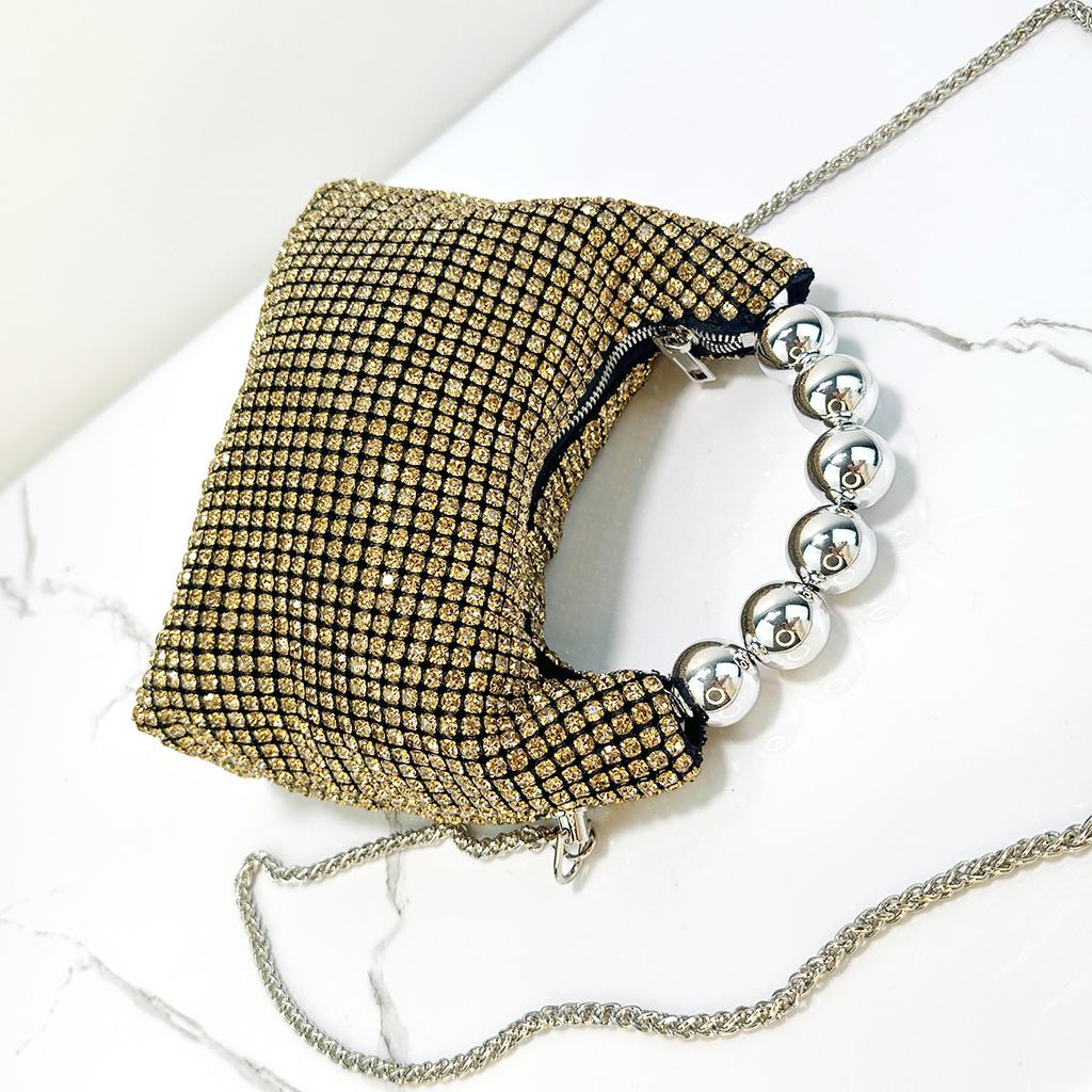 Full Diamond Shiny Ladies Handheld French Steel Ball Celebrity Dinner Bag Fashion Shoulder Bag