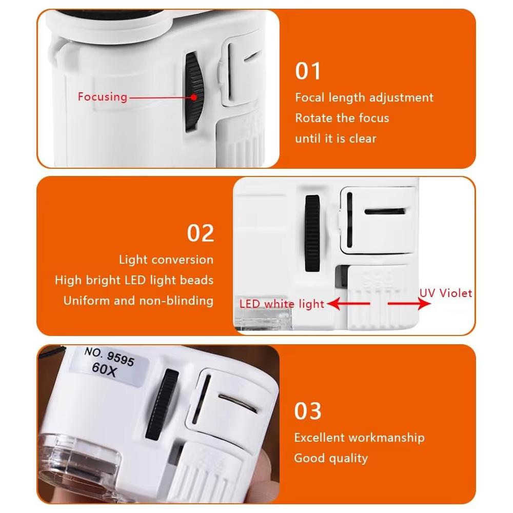 Portable 60X Handheld Magnifying Glass Mini Pocket Microscope Loupe Currency Detector Jeweler Magnifier With LED Light