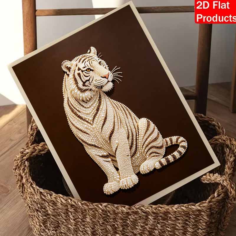 5D DIY Pearl Diamond Painting Kit Majestic White Tiger Full Drill Embroidery Mosaic Art Home Wall Decor Gift