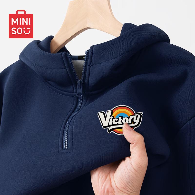 MINISO Men s American Style Half-Zip Fleece Lined Hoodie L