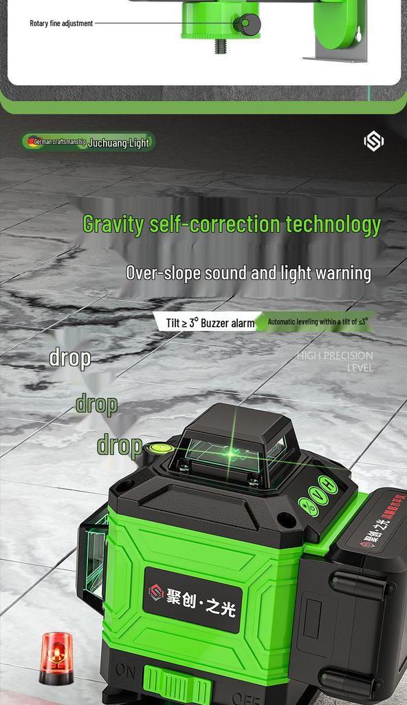 Green Light 8/12/16 Laser High-Precision Red Infrared Level for Outdoor Wall and Floor Mounting