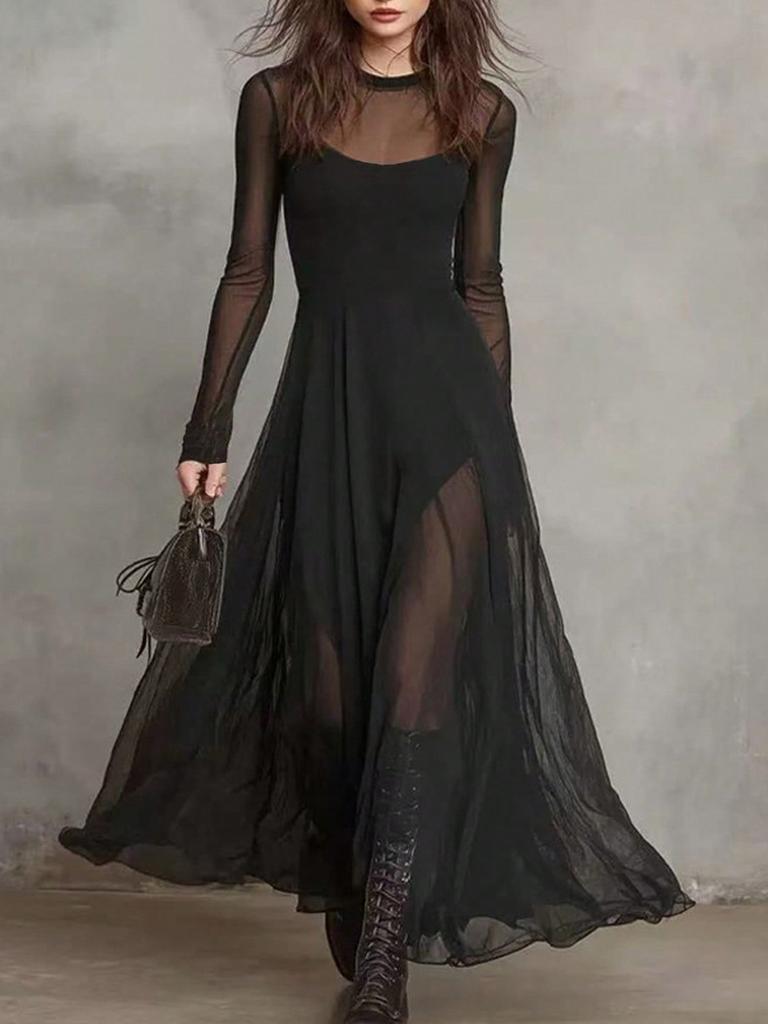 European and American women's clothing new sexy and elegant mesh stitching mesh piece dress