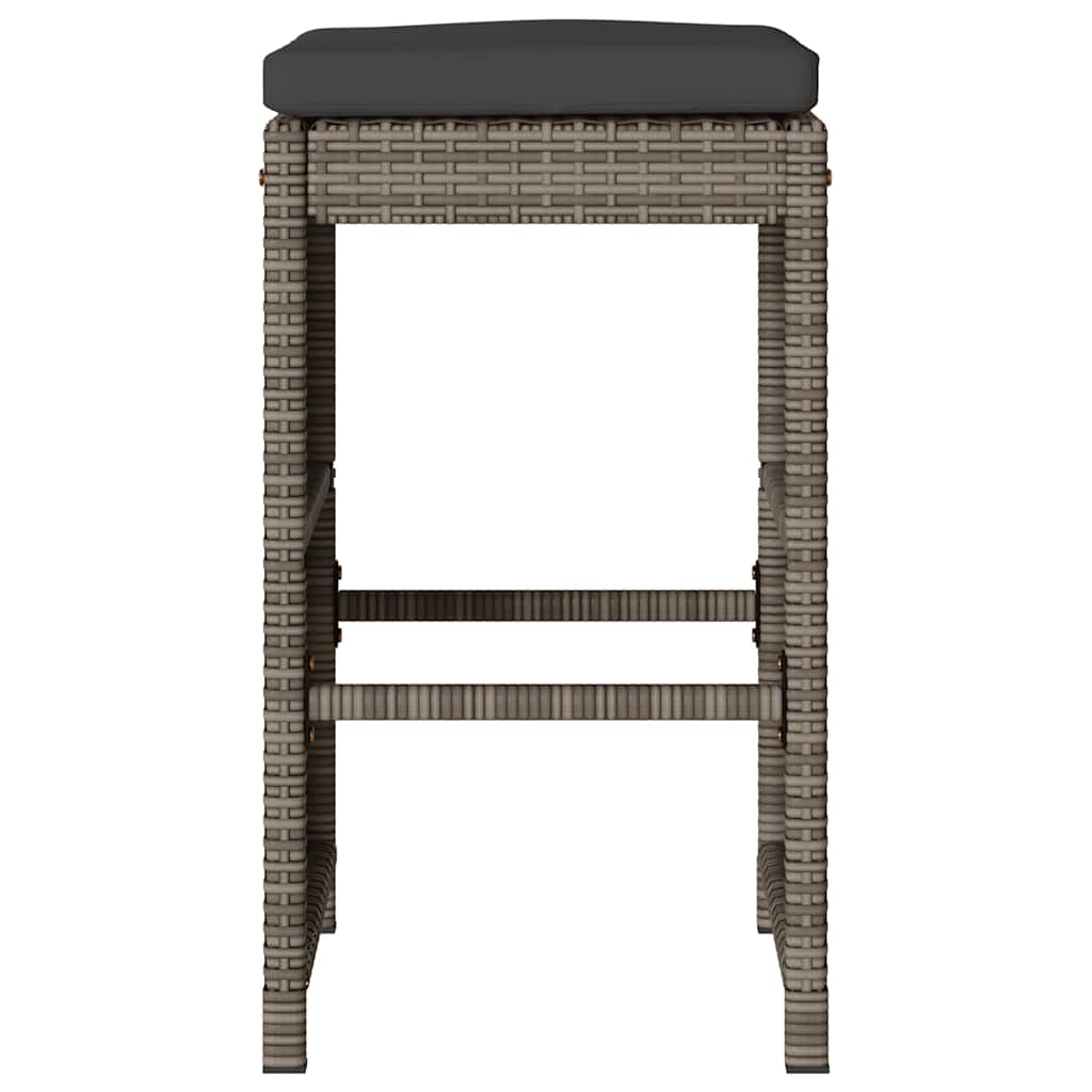 Garden Bar Stool with Cushions 2 pcs Grey Poly Rattan