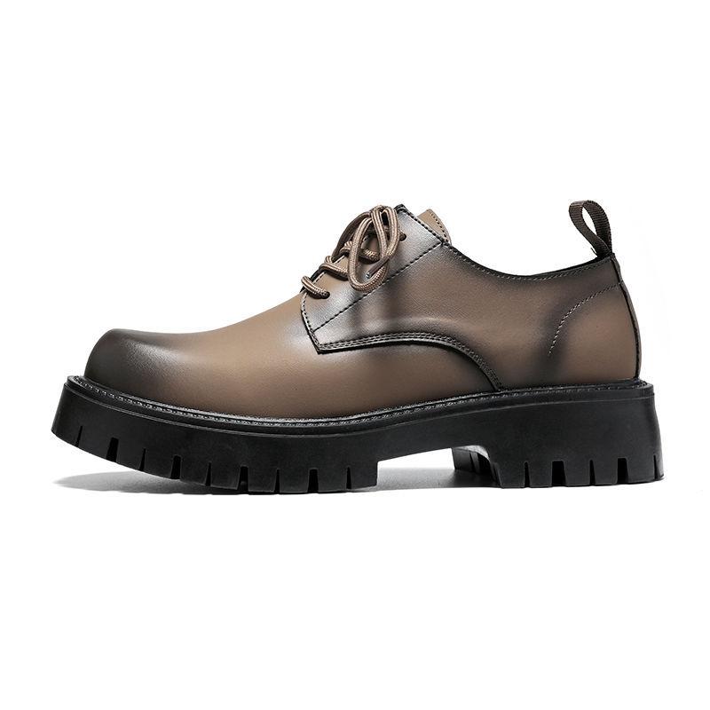 Derby Leather Shoes Men's British Style High Sense Korean Version Trend Leather Thick Sole Height Increase Wedding Groom Best Man Shoes