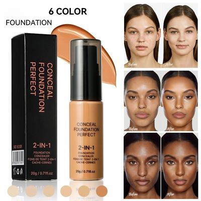 1 ud. Base de maquillaje líquida de 6 colores, crema de base, corrector, marcas de acné, cubre ojeras, base de maquillaje líquida impermeable de larga duración, maquillaje