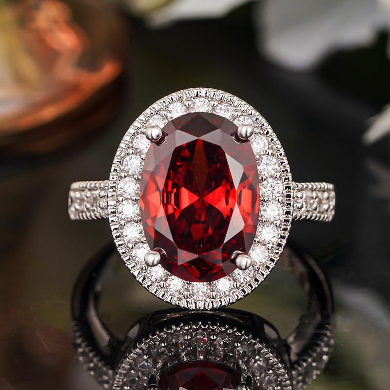 925 Sterling Silver Oval White Red Green Stone Cubic Zirconia Wedding Rings for Women Promise Engagement Jewelry Gifts