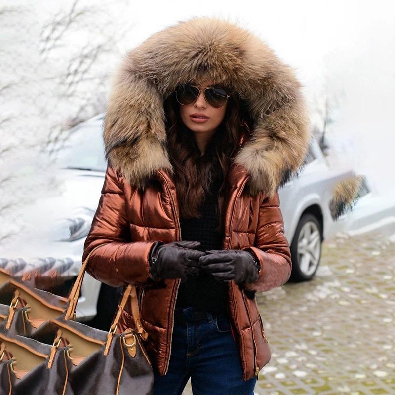 Nová evropská a americká dámská bavlnou vycpaná péřová bunda - krátký styl