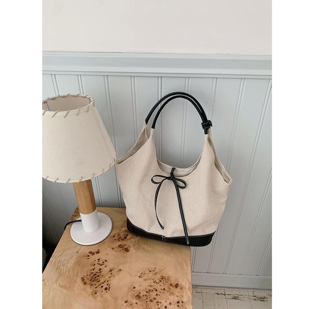 Women Canvas Tote Bag Solid Color Designer Ladies Casual Handbag Shoulder Bag Large Capacity Cotton Reusable Shopping Beach Bags