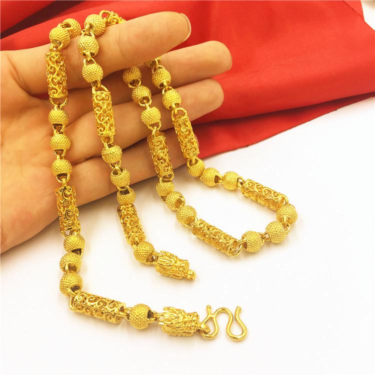 Men's Double Dragon Head Necklace: Non-fading Brass with Thick Gold Plating, Vietnamese Sand Gold Jewelry.