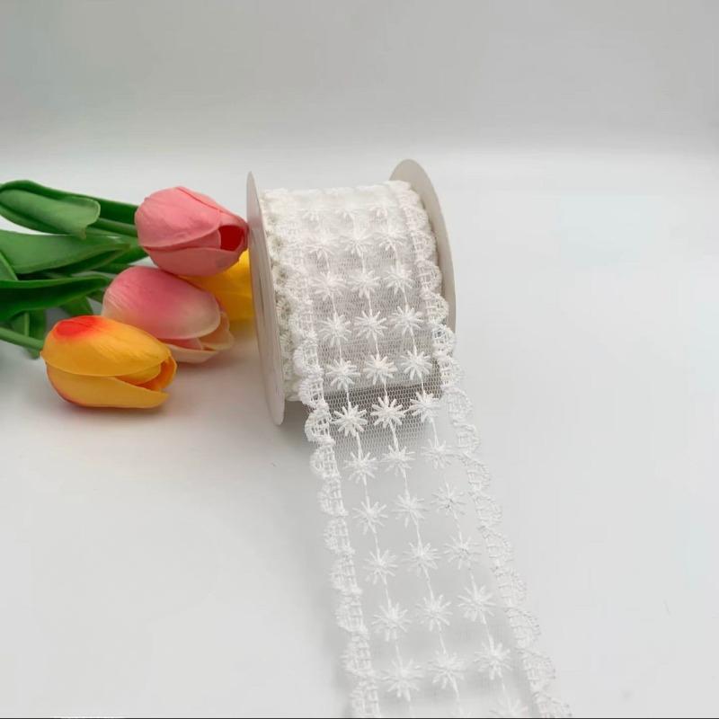 Off White Embroidery Flower Trimmings for Clothing, DIY Sewing Lace Fabrics, Wedding Dresses, Sewing Accessories, 5Yards