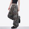 Trendy brand retro American camouflage overalls spring and autumn short sleeves loose straight pants street thin wide casual pants