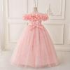 Girls' One-Shoulder Beaded Puff Skirt Evening Dress for Weddings