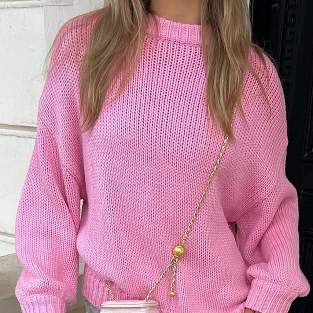 Autumn Winter Loose Lazy Wind Long Sleeve O Neck Sweater Women's Outer Wear Solid Color Pullover Knit Tops