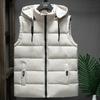 Men's Winter Trend Wear Loose Thick Down Cotton Clip Multi-pocket Solid Color Casual Hooded Vest Coat