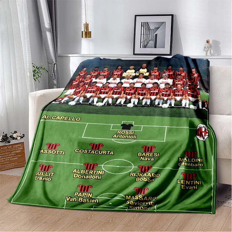 AC Milan Football Club Half Black Red Split ACM 1899 Logo Flannel Blanket Soft Warm Lightweight Sports Fan Washable Throw Blanket Bedroom Sofa Decor