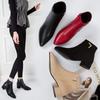 2025 Autumn and Winter New Pointed Toe Bare Boots Thick Heel Thin Leg Martin Boots Women's Velvet Low-top Versatile Women's Short Boots Large Size
