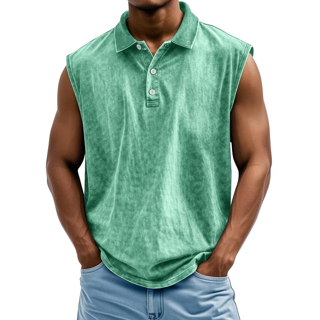 Men's Summer Solid Color Sports Buttons Lapel Vest Men's Sports Casual Vest
