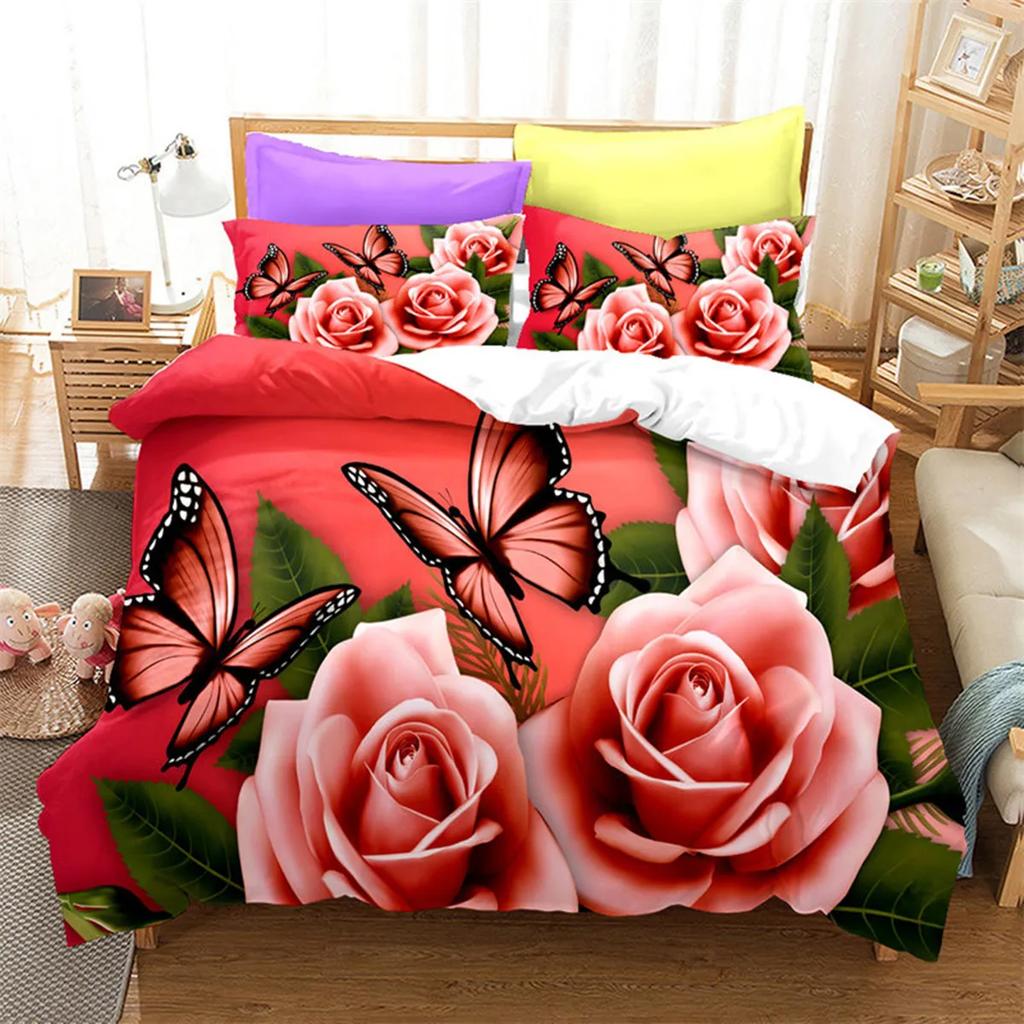 Red Rose Romantic Valentine's Day Floral Soft Duvet Cover for Women Young Girls Valentine's Day Gift Flowers Print Comfortable Quilt Cover Rom Decor