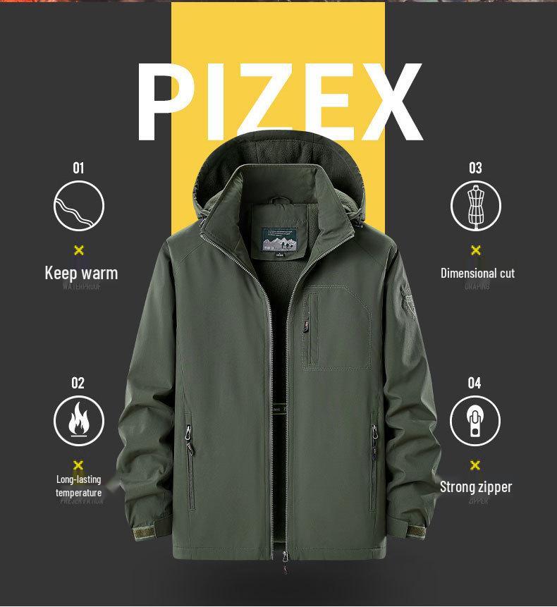 Men's Fleece-Lined Thick Jacket: Autumn/Winter Warm, Plus Size, Windproof & Waterproof Outdoor Coat.