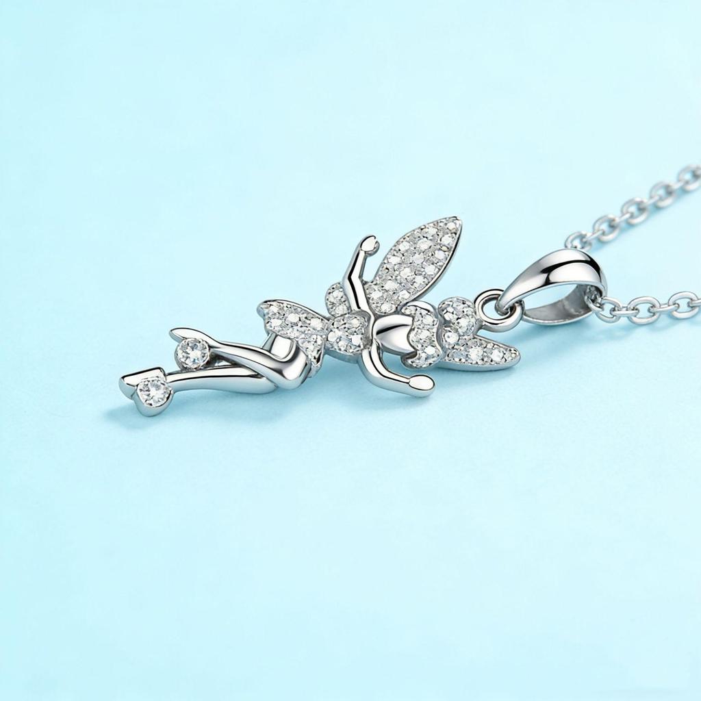 S925 Sterling Silver Angel Pendant Necklace for Women - Light Luxury Clavicle Chain with Versatile Elf Design