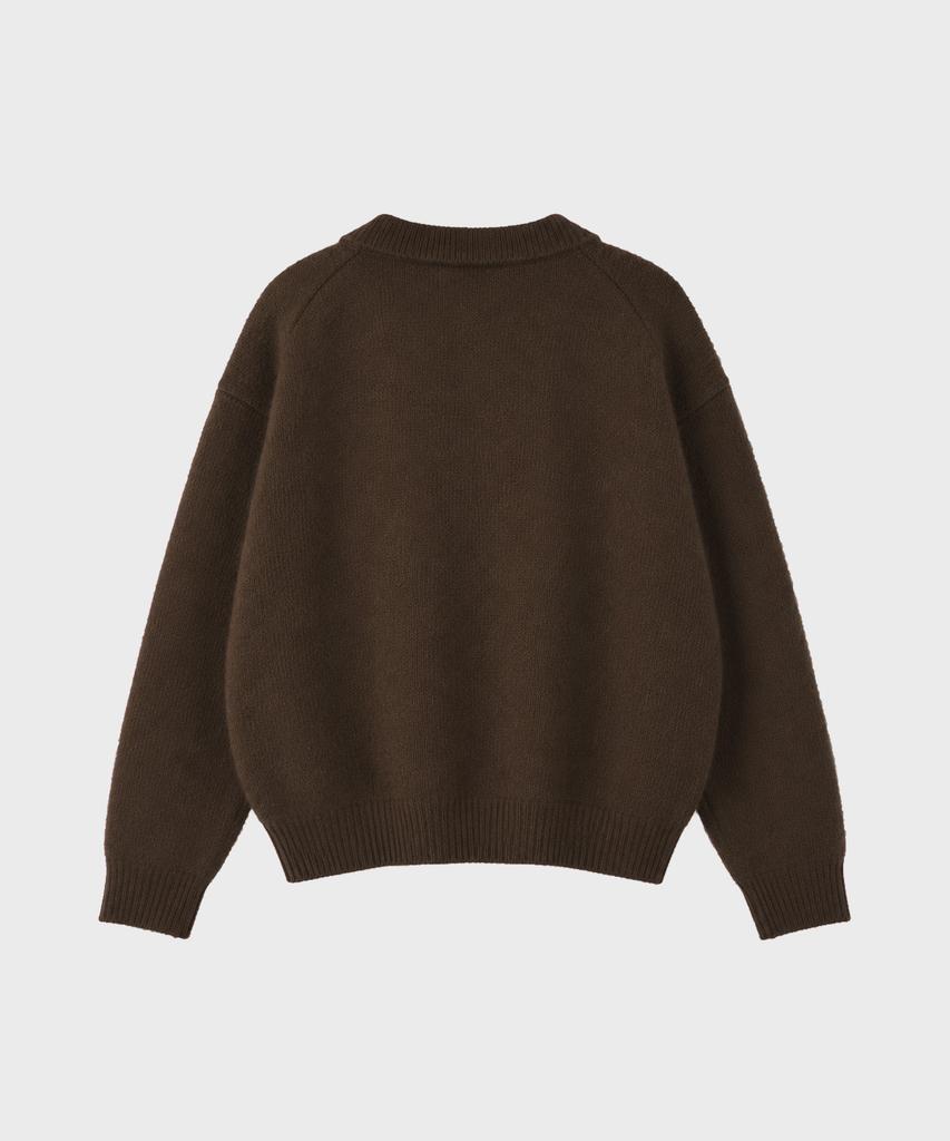 WORK ON BODY OFF Lanugo Semi-Overfit Brush Collar Knit [Brown]