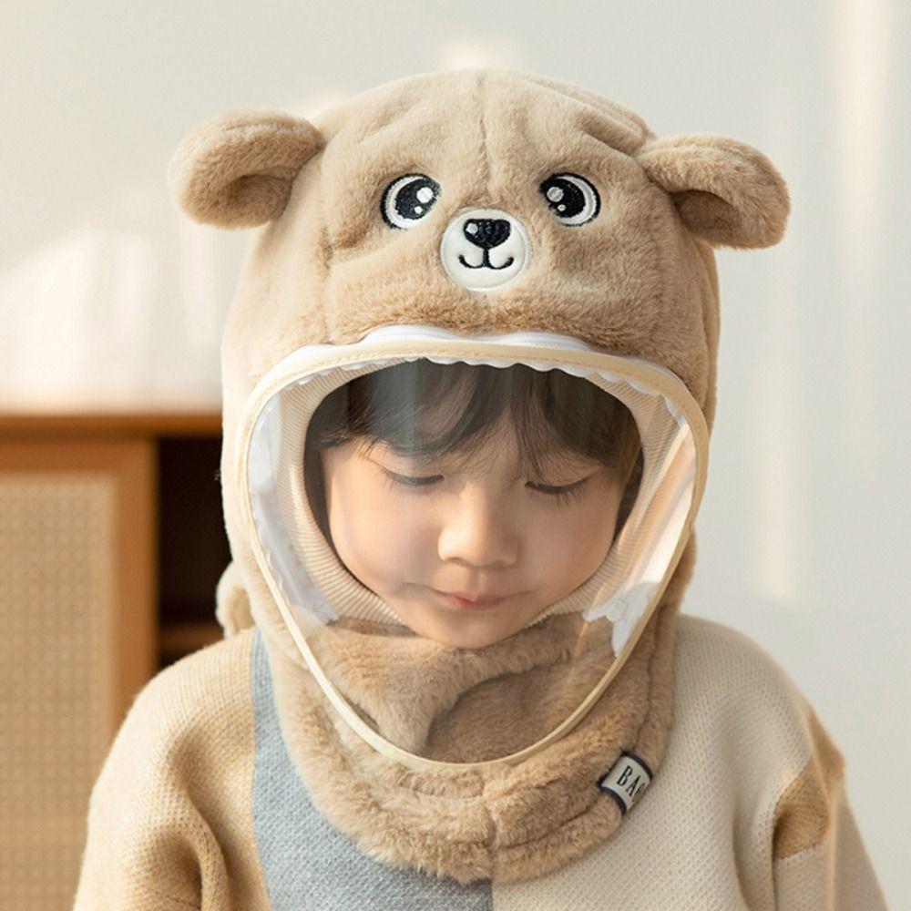 Cartoon Children's Hats Warm Shawls Head Caps with Face Shields Kids Mask Integrated Hat  Boys