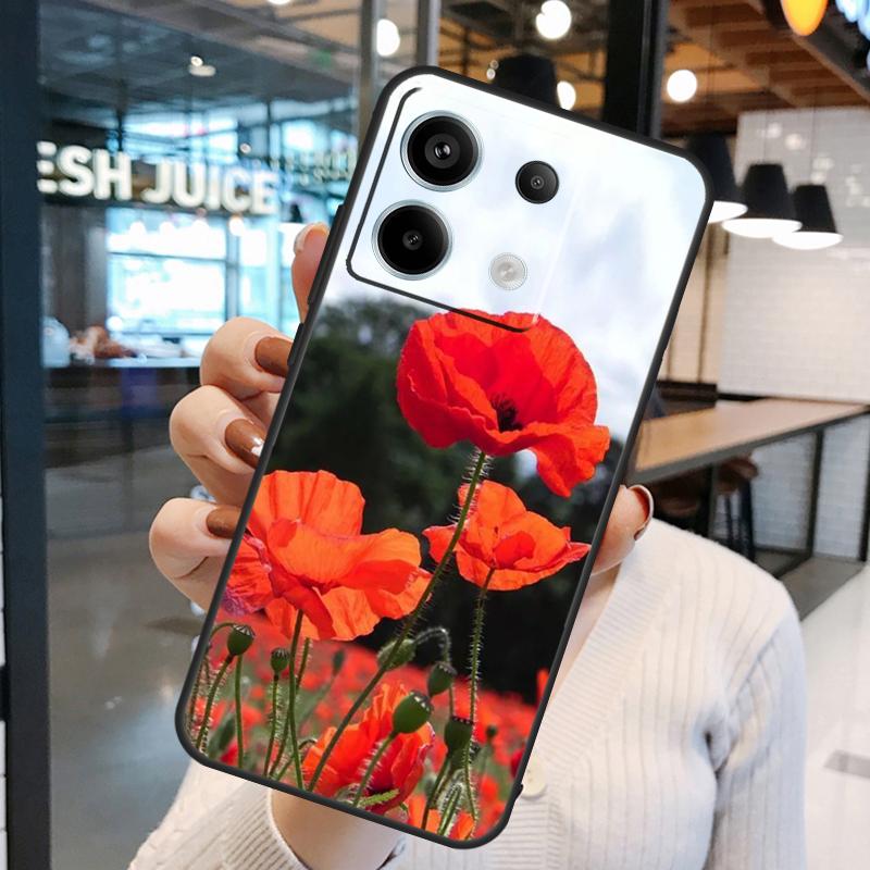 Red Corn Poppy Flower Cover For Xiaomi Redmi Note 13 Pro 12 11 9 10 Pro 9S 10S 11S 12S Redmi 12 10C 12C 13C Case