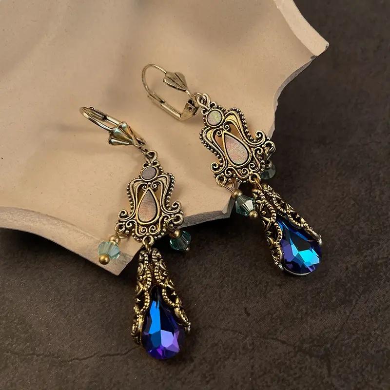 Vintage Böhmisch Ethnisch Lange Farbige Acryl Kristall Wassertropfen Ohrringe Für Damen Temperament Geometrischer Anhänger Schmuck