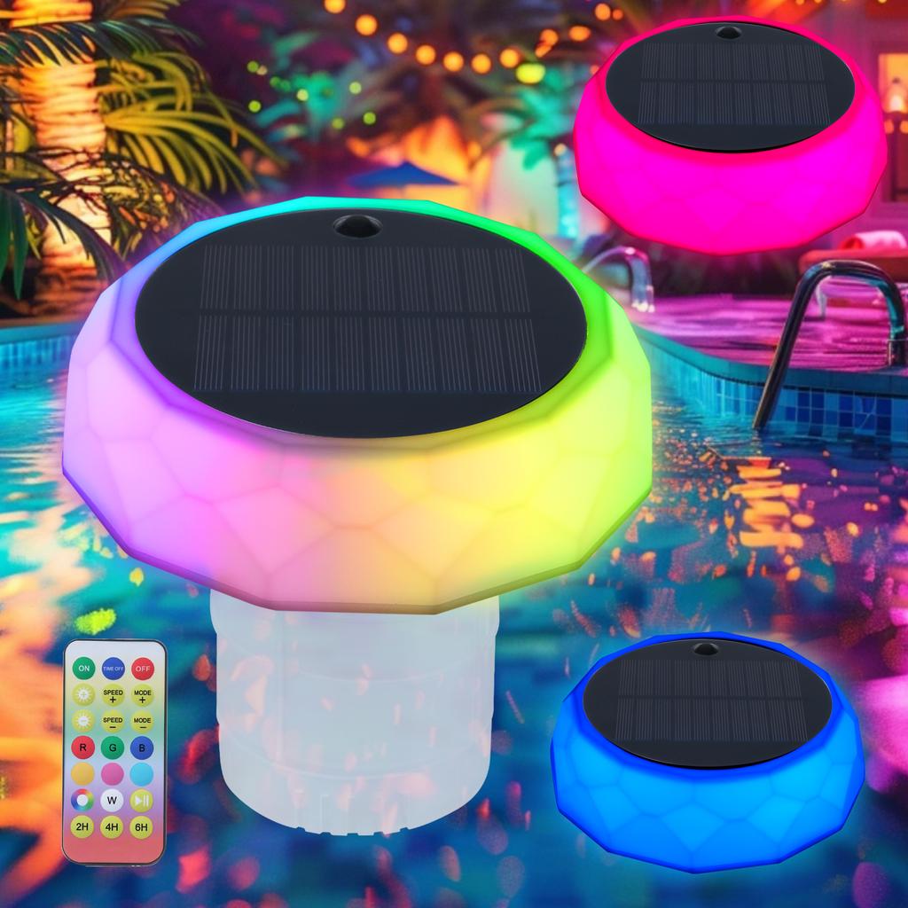 Pool Chlorine Floater with Solar Light 6 Lighting Modes IP68 waterproof 2H 4H 6H timing Anti Sinking Mushroom Floating