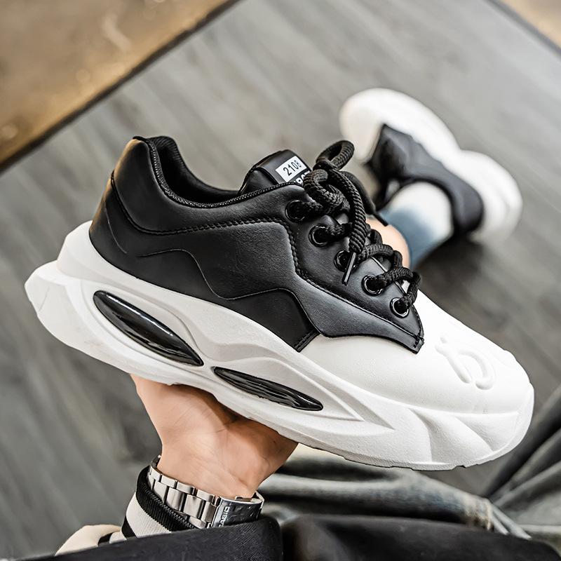 Internet celebrity popular men's shoes spring and autumn thick soles new versatile sports leisure running heightening teenager leather dad shoes
