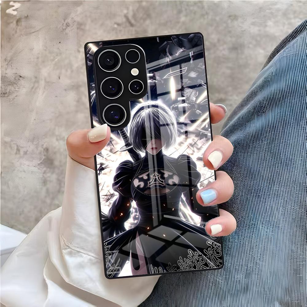 N-NieR Automata 2B Phone Case For Samsung S26 S25 Plus S20 S20 Plus S22 Ultra S23 FE S21 Plus S21 Ultra Glass Cover
