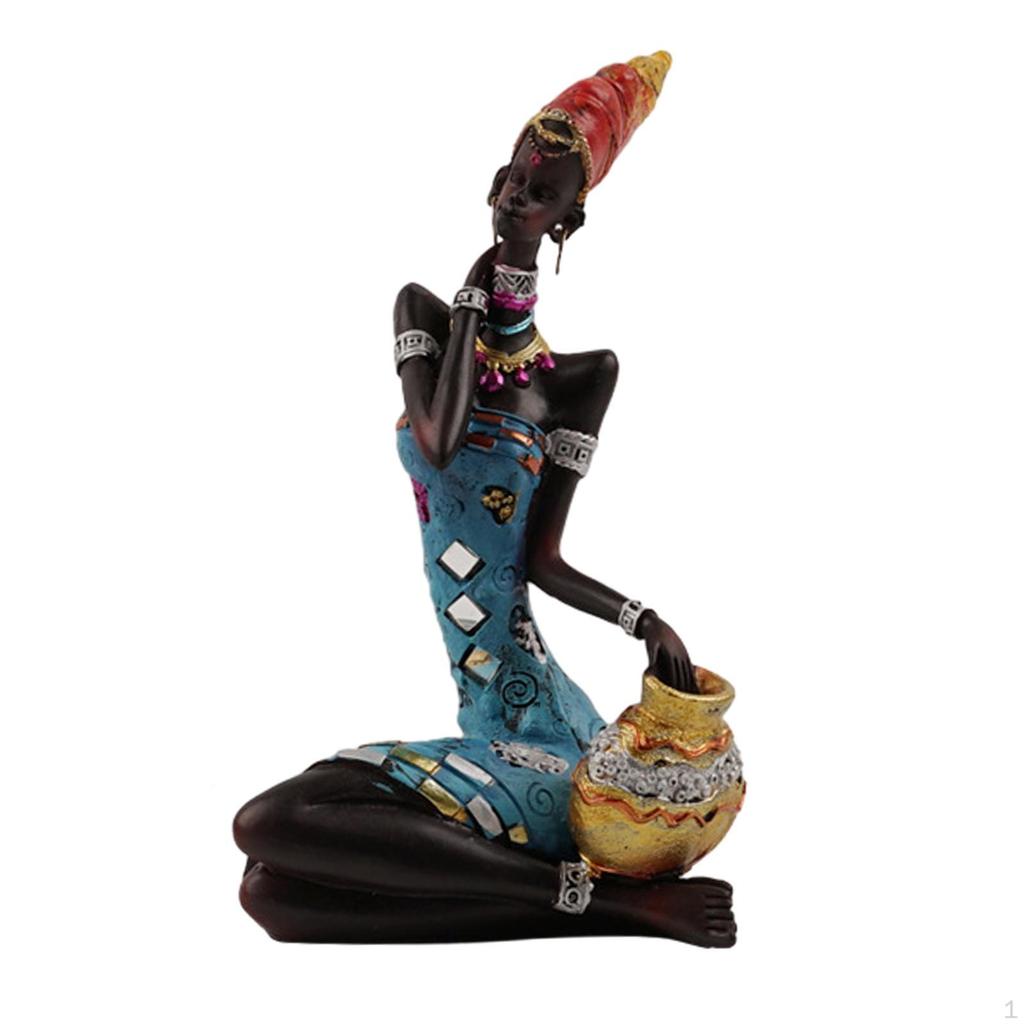 African Lady Statue, Tabletop Sculpture, Lightweight Woman Figurine, for