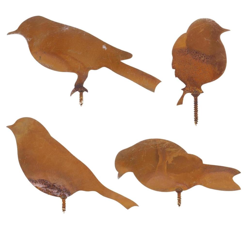 Rustic Metal Bird Silhouette Set: 4-Piece Outdoor Garden Courtyard Decoration