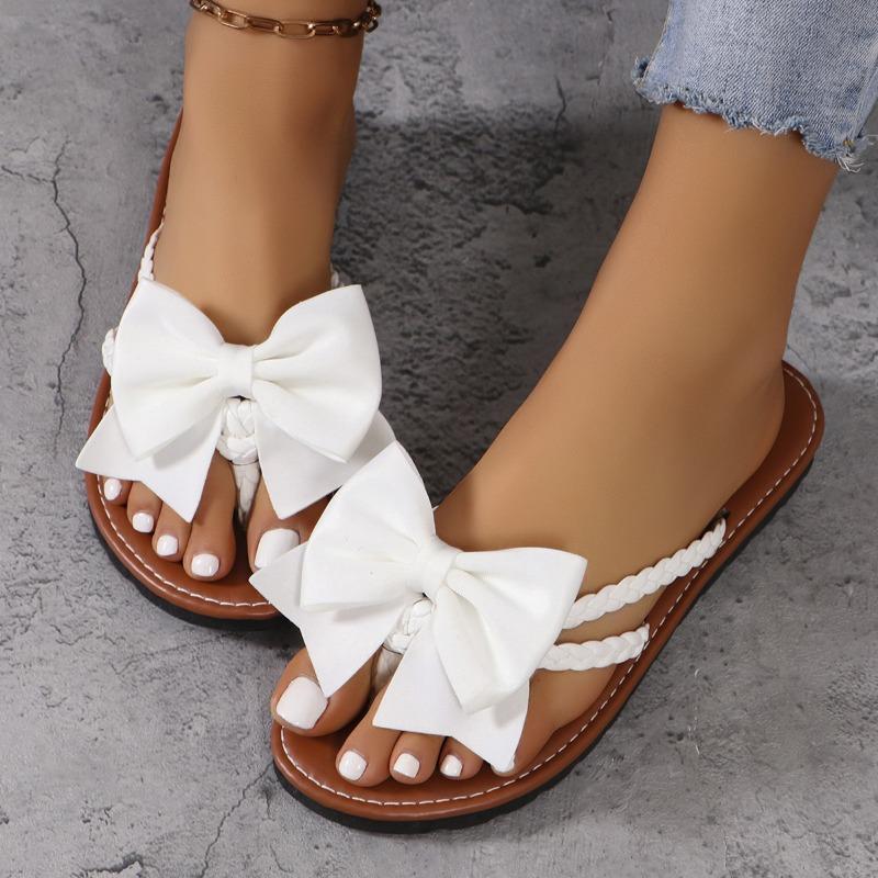 Flat-bottomed flip-flops women's summer new large-size bow beach cool slippers 43